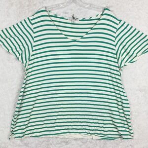 Green Envelope Womens Shirt Short Sleeve Tee Green Ivory Stripe V Neck 3X New